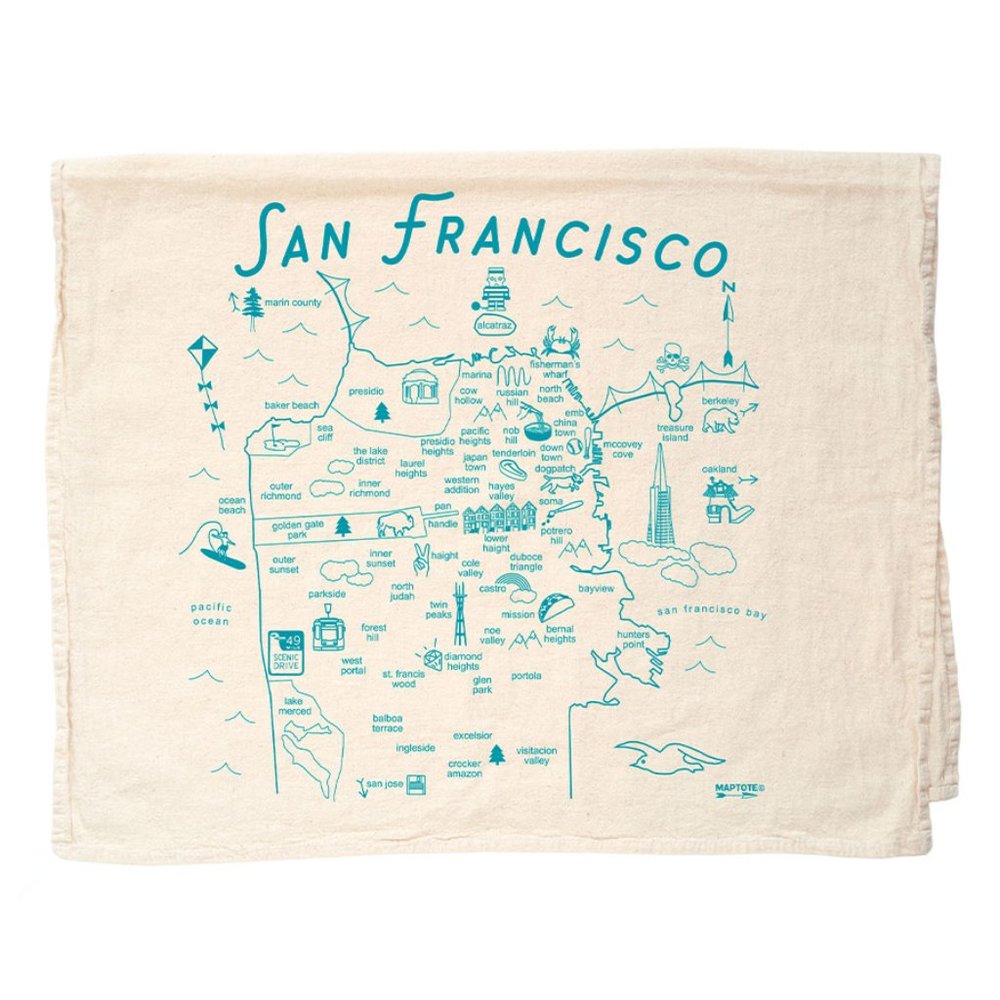 New Maptote San Francisco map printed 100% cotton flour sac kitchen tea towel
